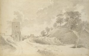 オックスフォード城とキャッスルマウンド、1784年5月27日（グラファイトにグレーのウォッシュ）